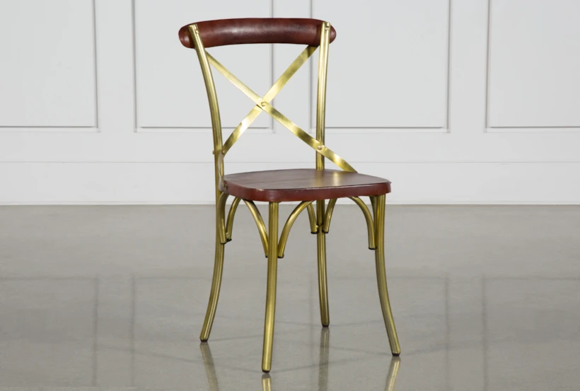 Brass And Brown Dining Chair - 360