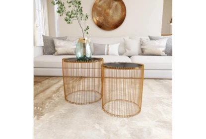 Gold Wire And Black Glass Accent Tables-Set Of 2 | Living Spaces