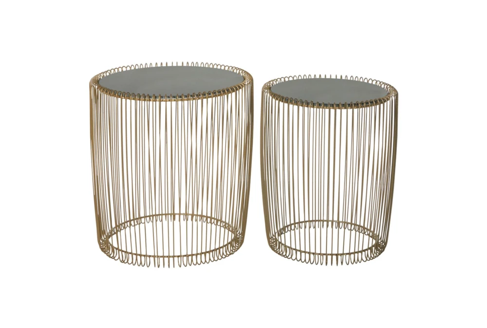 Gold Wire And Black Glass Accent Tables-Set Of 2