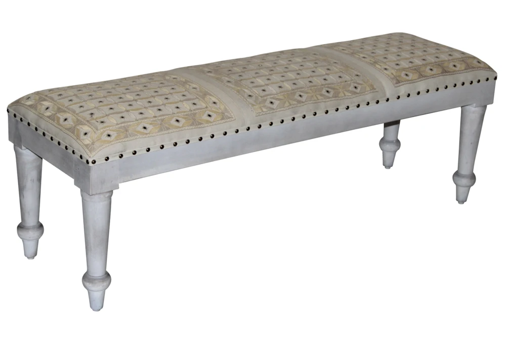 Natural Quilted White Wash Bench 