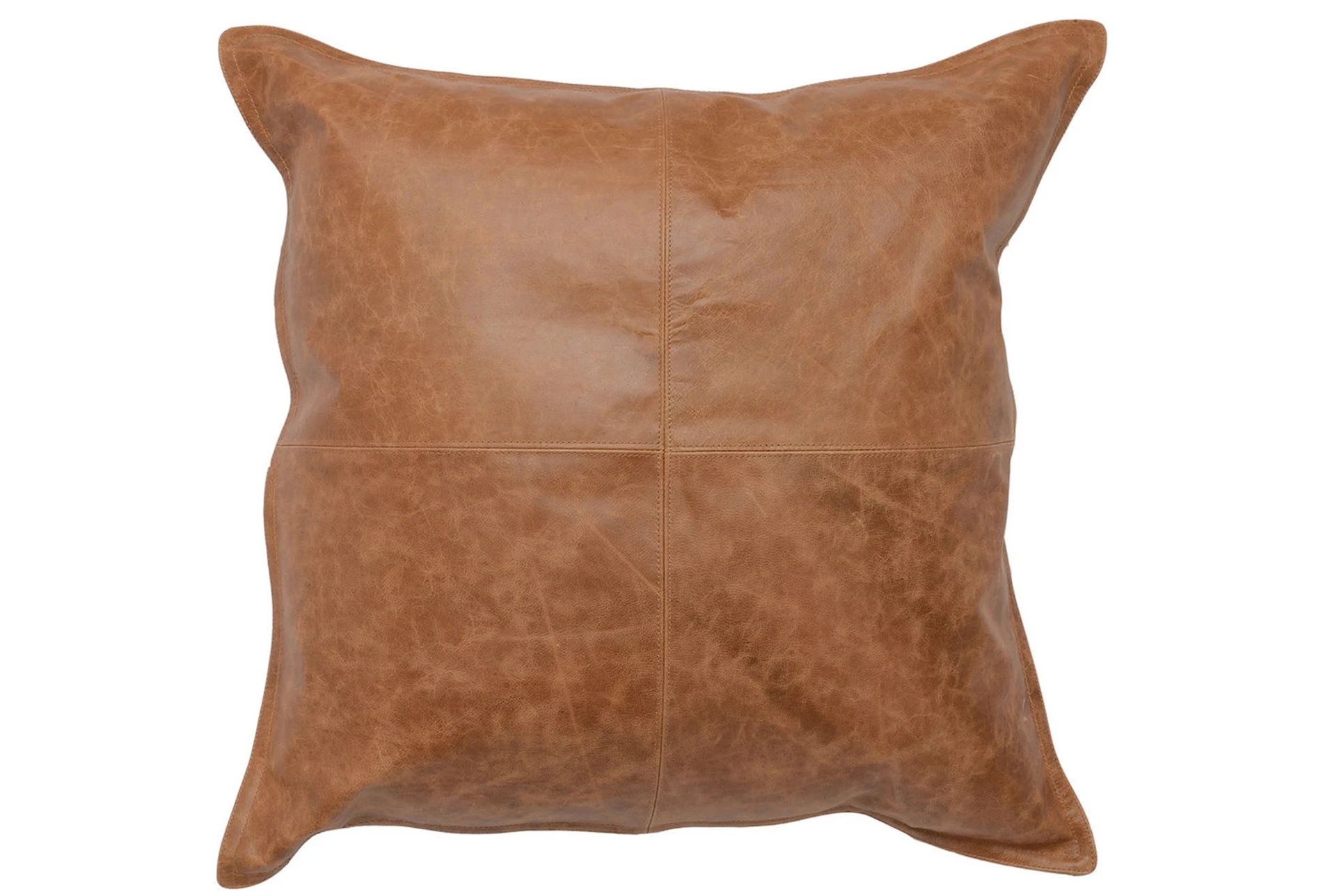 22X22 Chestnut Brown Pieced Leather Throw Pillow