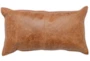 14X26 Chestnut Brown Pieced Leather Lumbar Throw Pillow - Signature