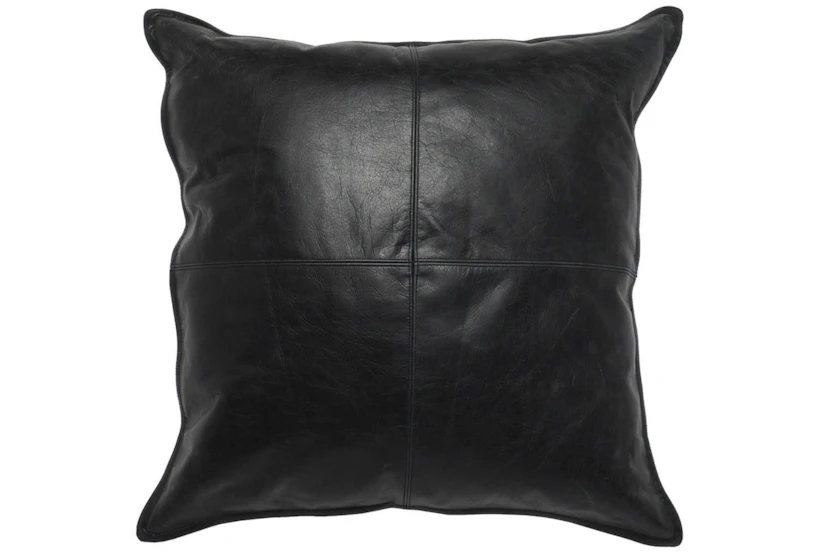 22X22 Black Pieced Leather Throw Pillow - 360