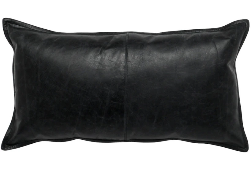 22X22 Black Pieced Leather Lumbar Throw Pillow | Living Spaces