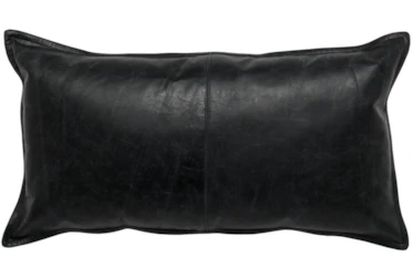 22X22 Black Pieced Leather Lumbar Throw Pillow