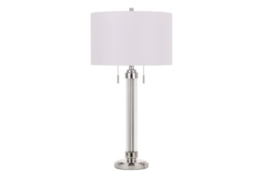 31 Inch Clear Acrylic + Silver Column Table Lamp With Pull Chain Switch