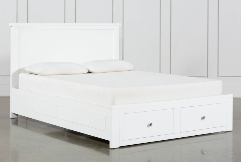 Larkin White Queen Wood Panel Bed With Wood Storage - 360