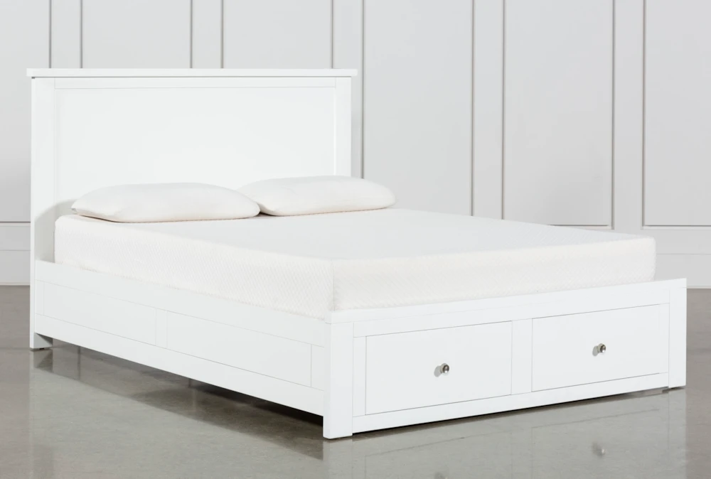 Larkin White Queen Wood Panel Bed With Wood Storage