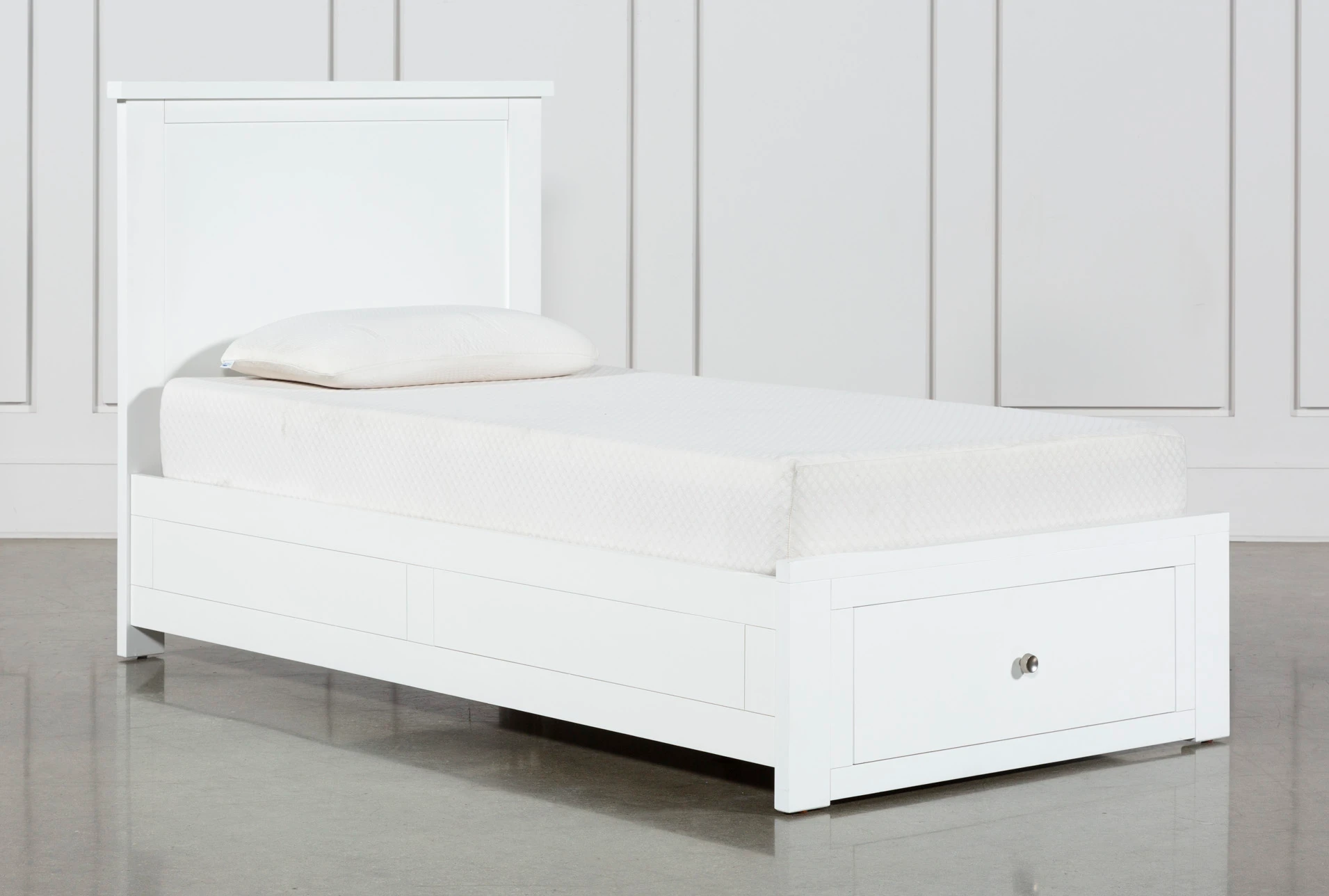 Larkin White Twin Panel Bed With Storage | Living Spaces