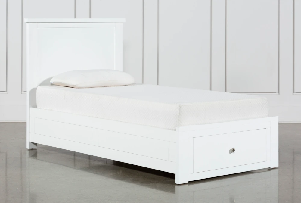 Larkin White Twin Wood Panel Bed With Wood Storage