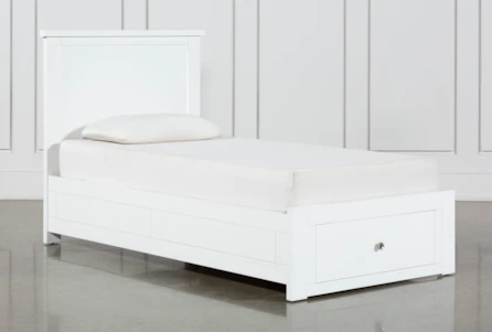 Larkin White Twin Wood Panel Bed With Wood Storage - Main