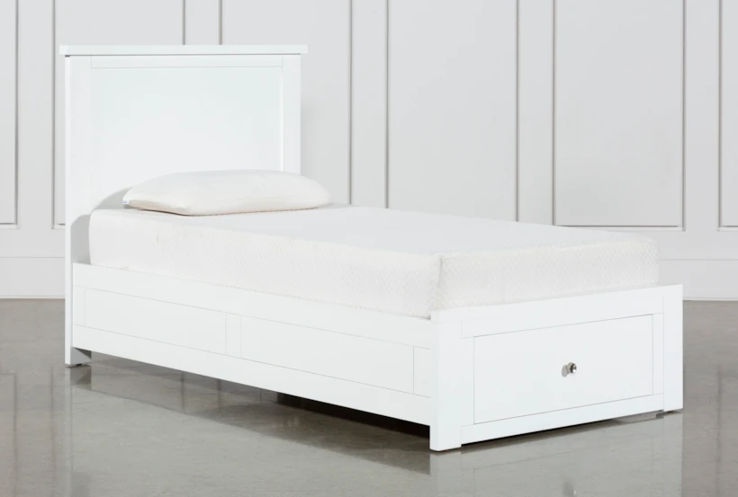 Larkin White Twin Wood Panel Bed With Wood Storage - 360