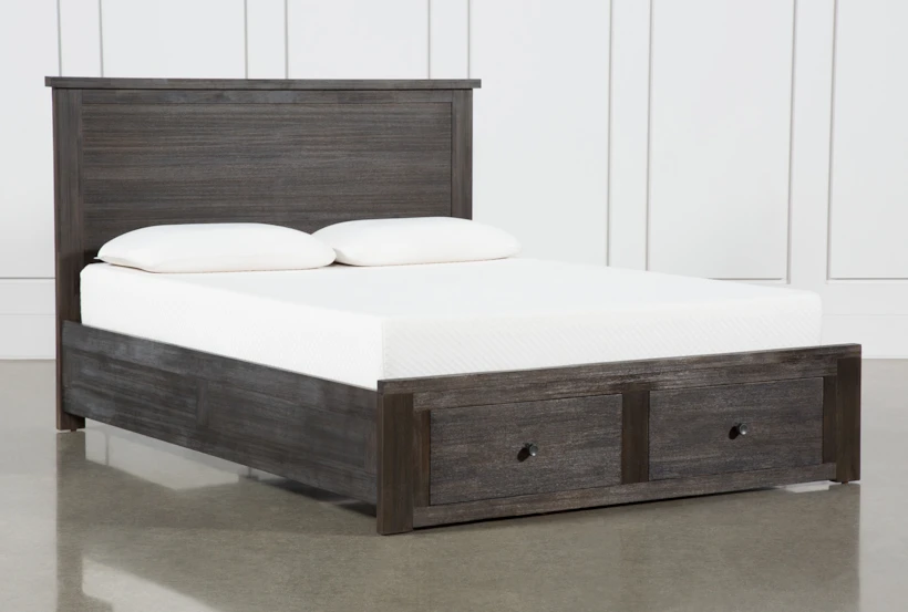 Larkin Espresso Full Wood Panel Bed With Wood Storage - 360
