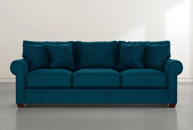 Cameron II 101" Teal Blue Velvet Sofa - 360