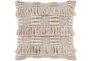 18X18 Taupe Charoal Fringe Check Throw Pillow - Signature