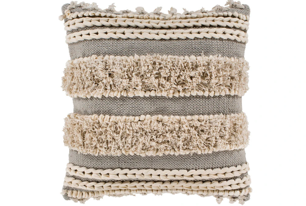 Accent Pillow-Grey And Taupe Boucle Stripes 18X18