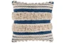 18X18 Blue Taupe Boucle Fringe Stripe Throw Pillow - Signature