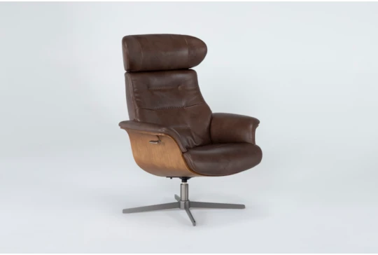Amala Brown Leather Reclining Swivel Arm Chair with Adjustable Headrest