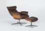 Amala Brown Leather Reclining Swivel Arm Chair with Adjustable Headrest And Ottoman - Side