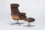 Amala Brown Leather Reclining Swivel Arm Chair with Adjustable Headrest And Ottoman - Signature