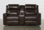 Stetson Chocolate Leather 76" Power Reclining Storage Console Loveseat with Power Headrest, Lumbar, LCD & USB - Front