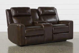 Stetson Chocolate Leather 76" Power Reclining Loveseat With Console Power Headrest & Lumbar