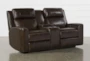 Stetson Chocolate Leather 76" Power Reclining Storage Console Loveseat with Power Headrest, Lumbar, LCD & USB - Signature