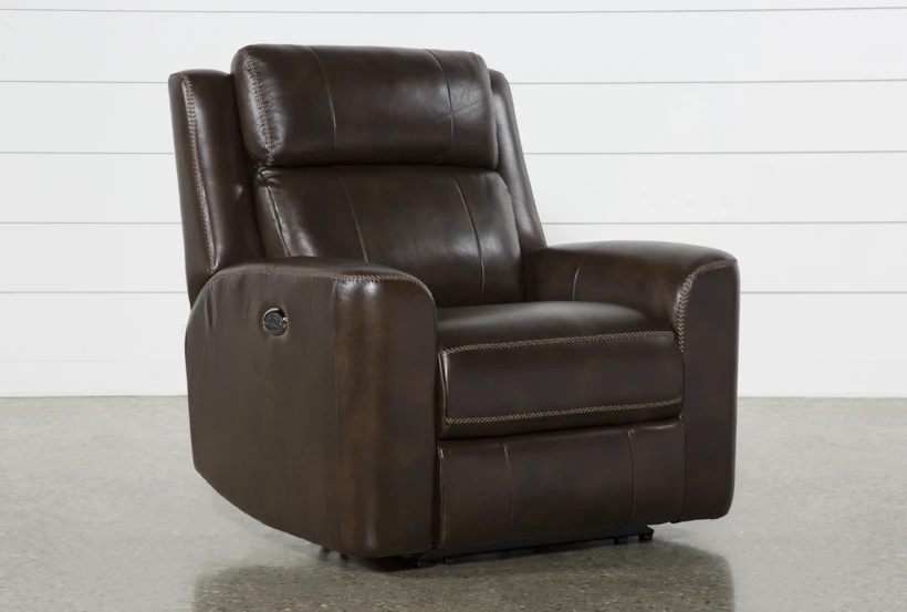Stetson Chocolate Leather Power Recliner with Power Headrest, Lumbar & USB - 360