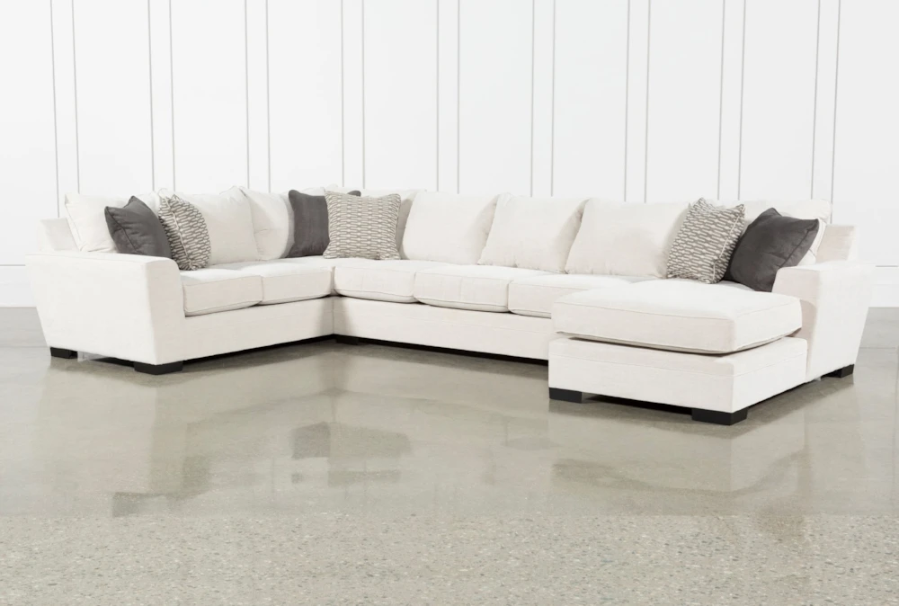 Delano Pearl 3 Piece 169 Sectional, White Fabric Sofas With Chaise