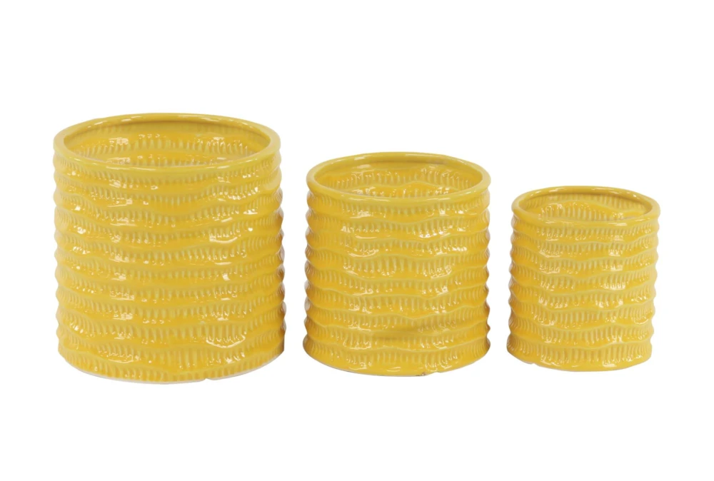 Outdoor Set Of 3 Yellow Planters 