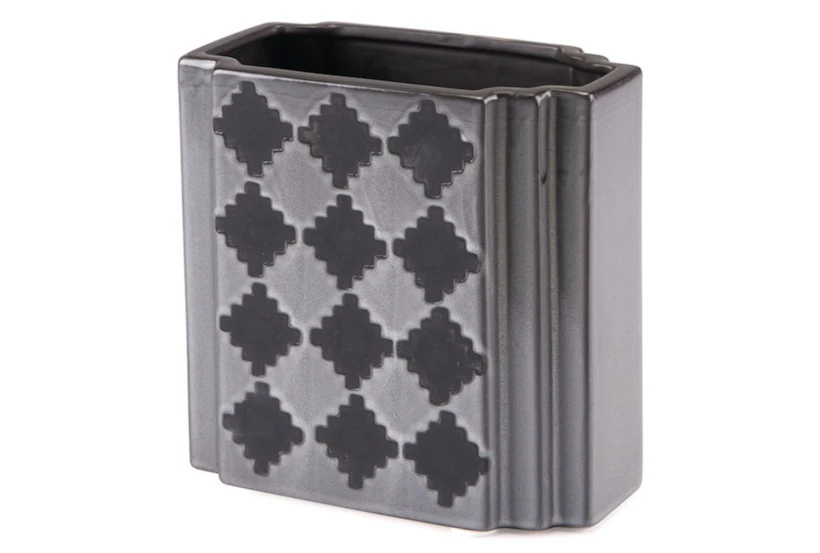 Black + Grey Checkered Small Vase  - 360