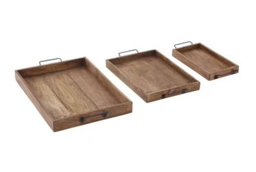 Set Of 3 Wood and Metal Trays