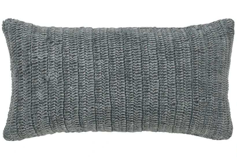 14X26 Stone Grey Stonewashed Flax Linen Woven Lumbar Throw Pillow - 360