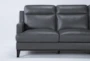 Kathleen Dark Grey Leather 91" Sofa - Side