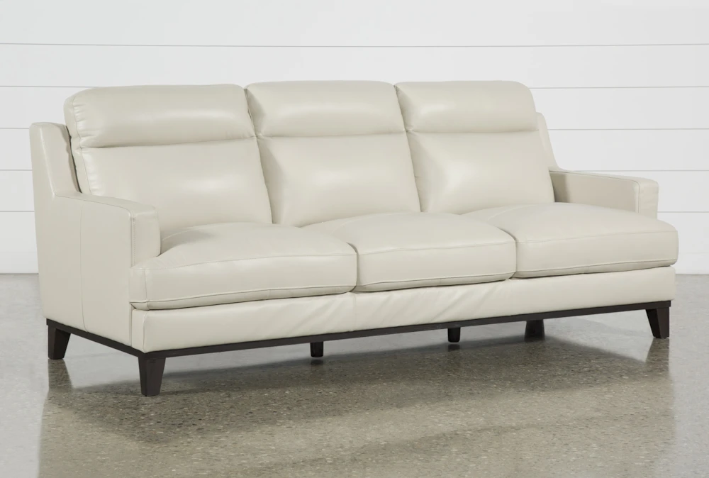Kathleen Cream Leather 91 Sofa, Ivory Leather Couch