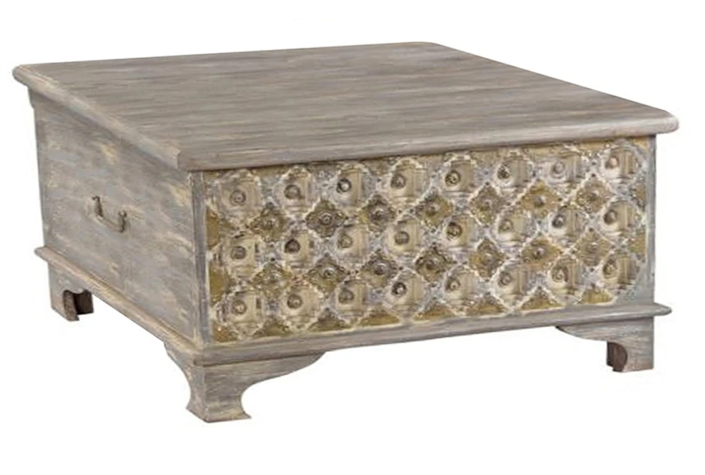 Reclaimed White Wash + Brass Coffee Table