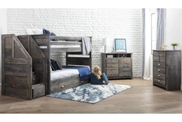 Summit Grey Twin Over Twin Bunk With Trundle/Mattress & Stairway