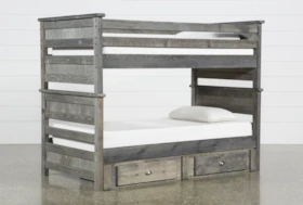 Summit Grey Twin Over Twin Bunk Bed With 2-Drawer Underbed Storage