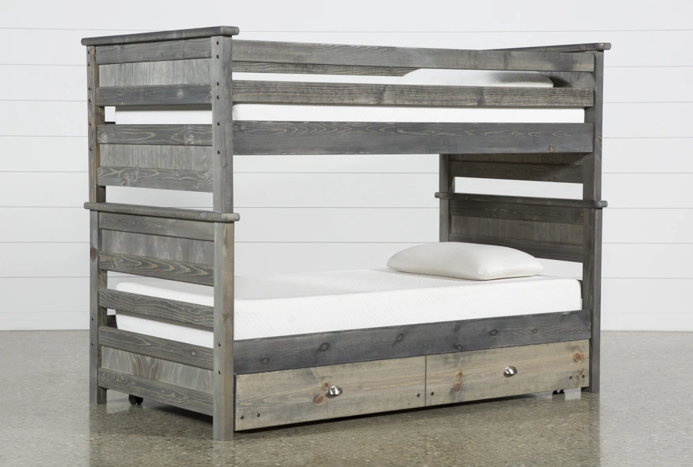 Summit Grey Twin Over Twin Bunk Bed With Trundle With Mattress
