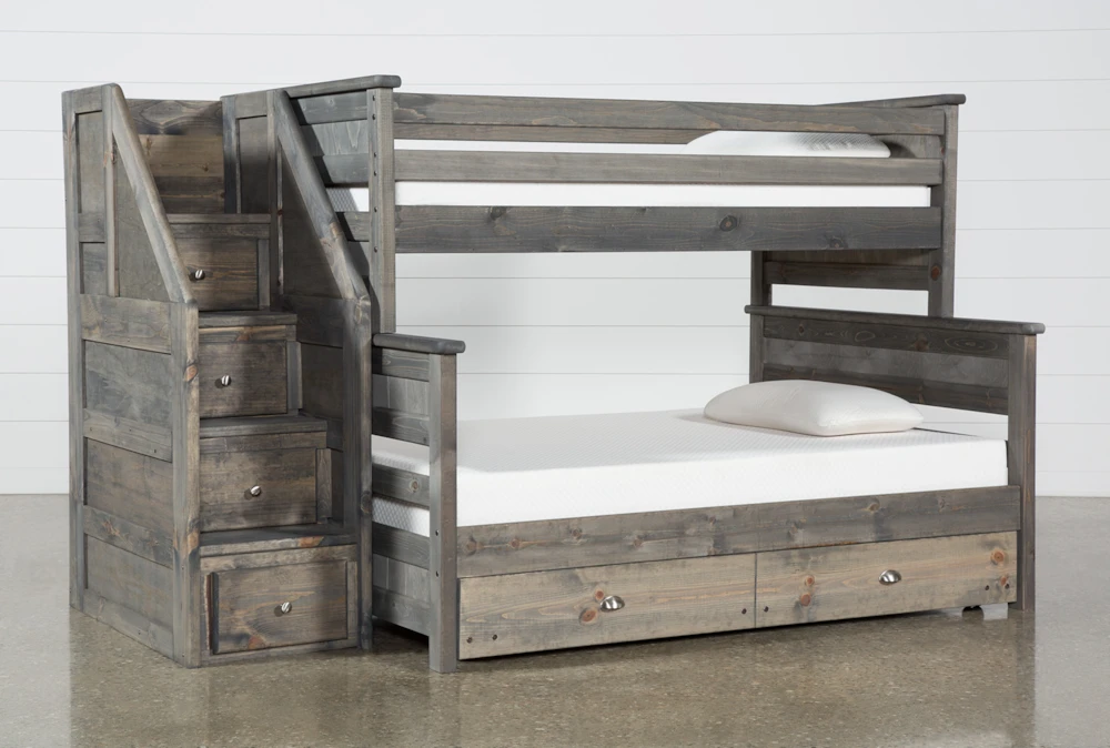 Summit Grey Twin Over Full Wood Bunk With Trundle/Mattress & Stairway