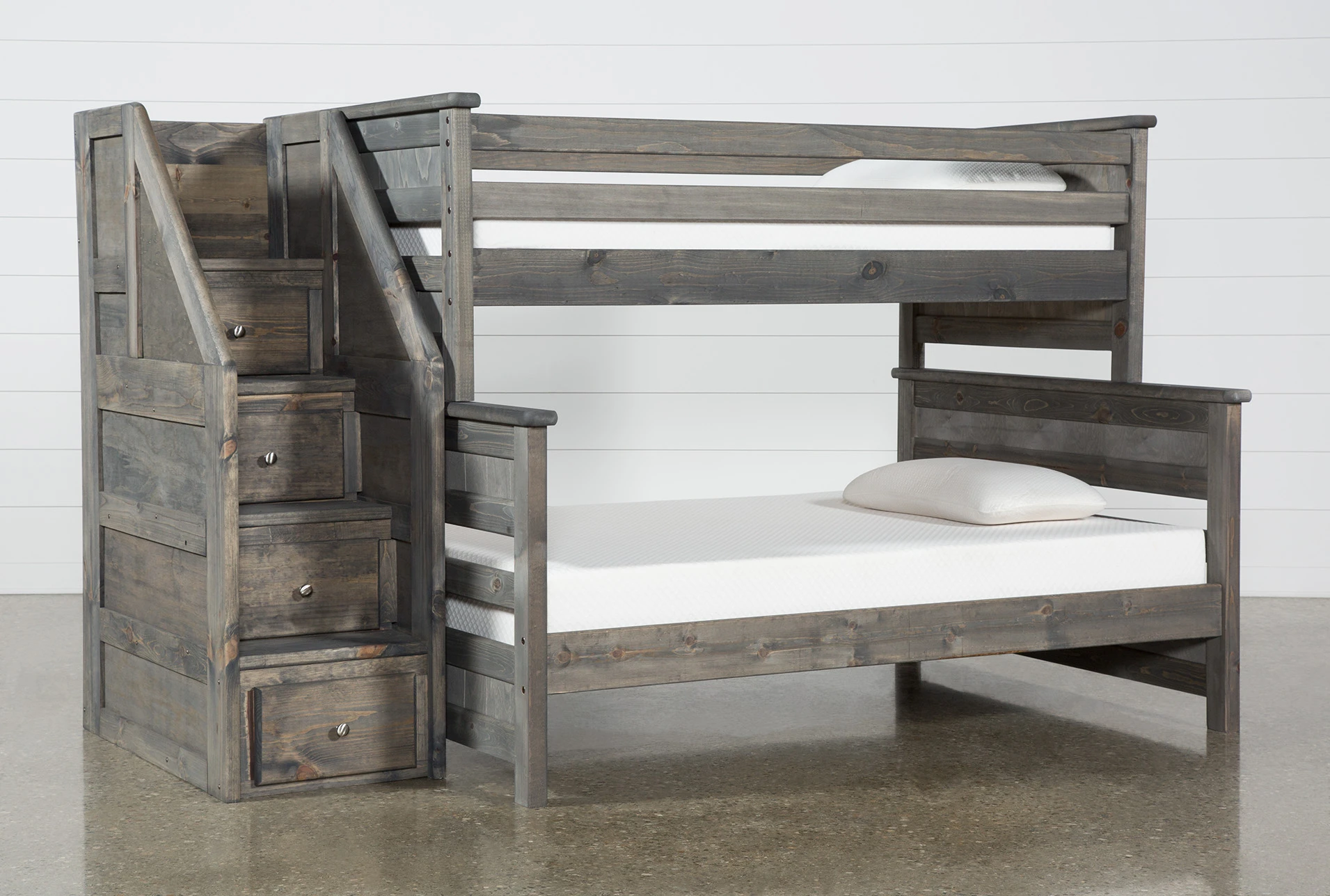 Summit Grey Twin Over Full Bunk Bed, Wood Twin Over Full Bunk Bed With Storage