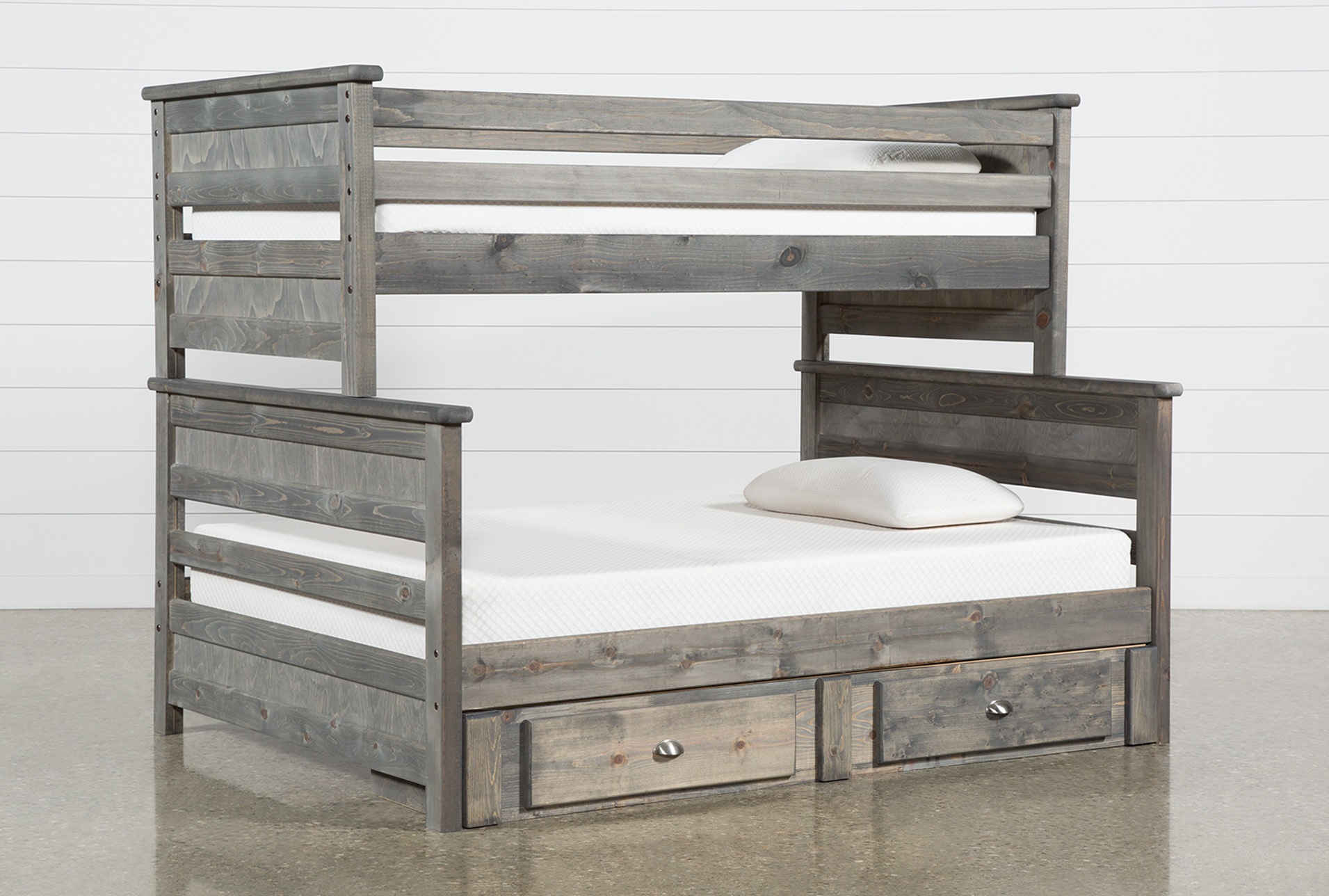 grey bunk beds with storage
