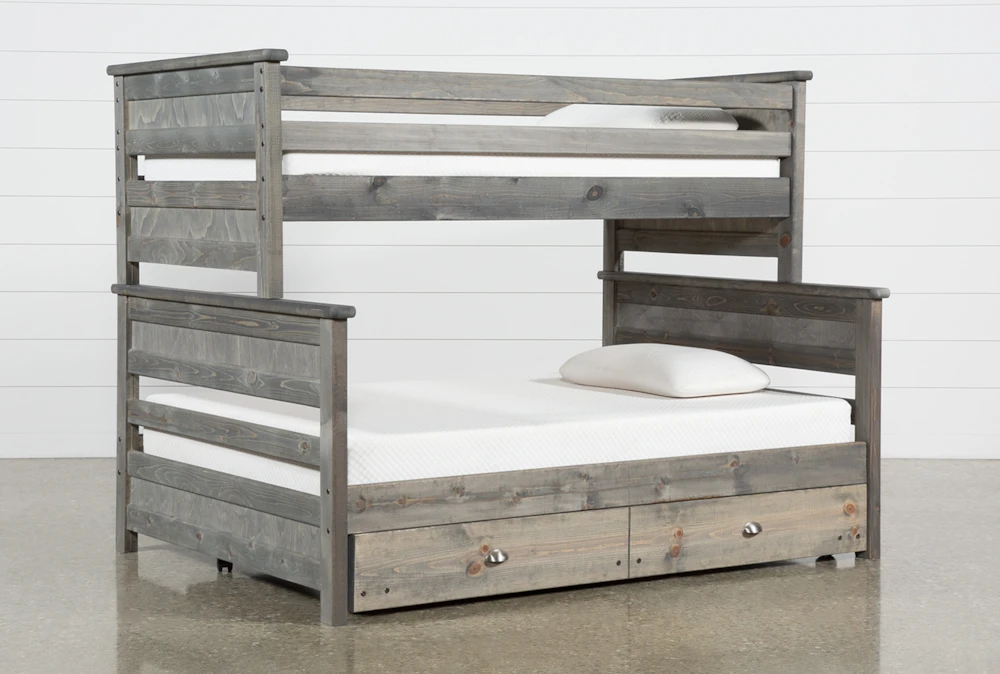 Summit Grey Twin Over Full Wood Bunk Bed With Trundle With Mattress