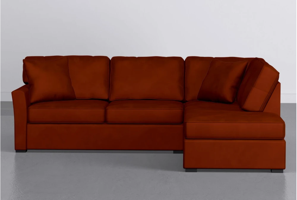 Aspen Orange Velvet 2 Piece Sleeper 108" Sectional With Right Arm Facing Armless Chaise