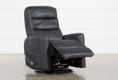 Hercules Black Swivel Glider Recliner, Black Leather Swivel Recliner Chair