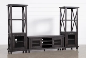 Jaxon 3 Piece Entertainment Center With 65 Inch TV Stand With Glass Doors