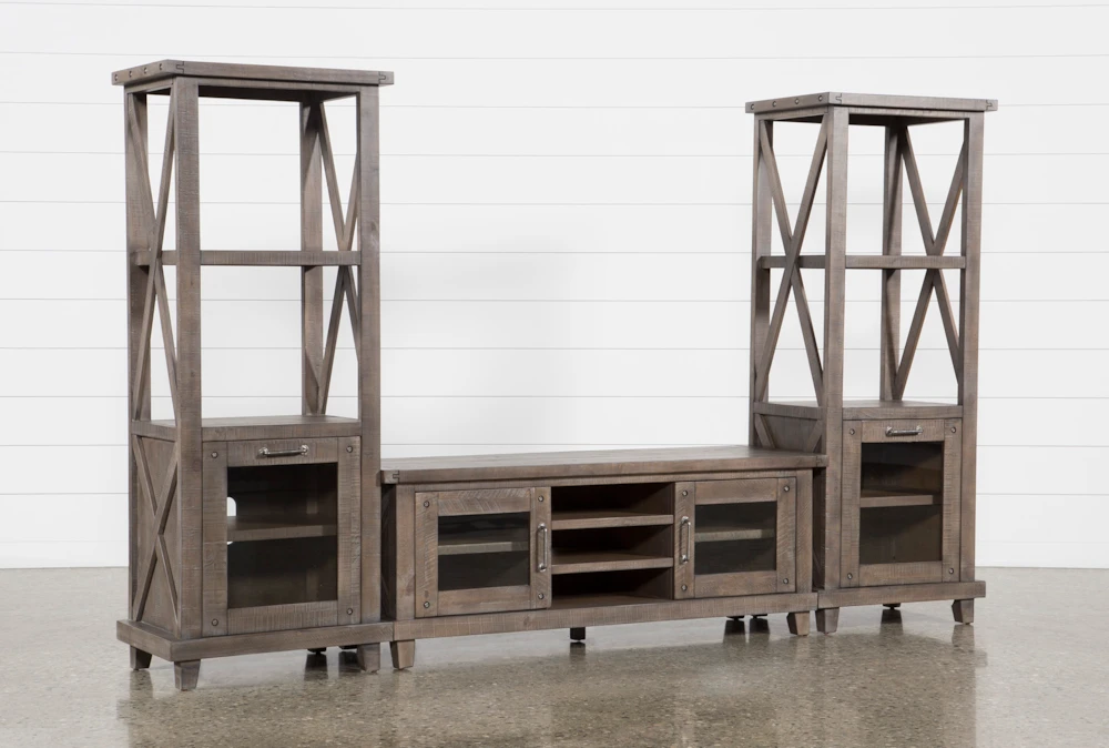 Jaxon Grey 3 Piece Entertainment Center With 65 Inch TV Stand With Glass Doors