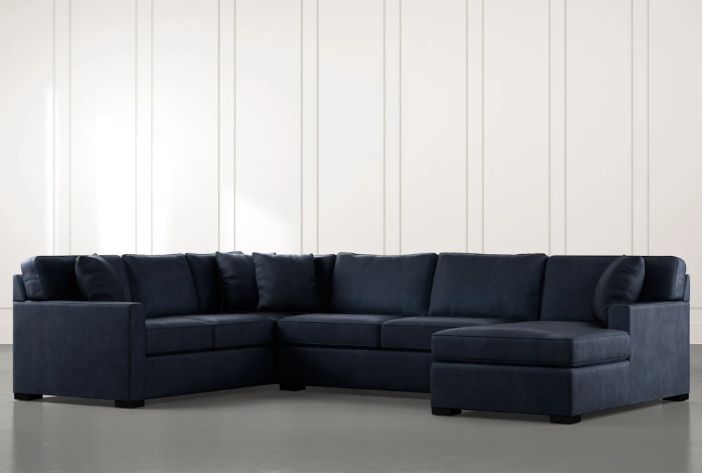Alder Navy Blue 3 Piece Sectional With, Left Arm Facing Chaise