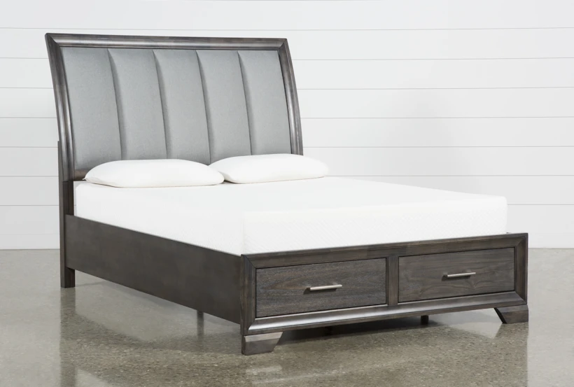 Malloy Grey California King Wood & Upholstered Storage Bed - 360