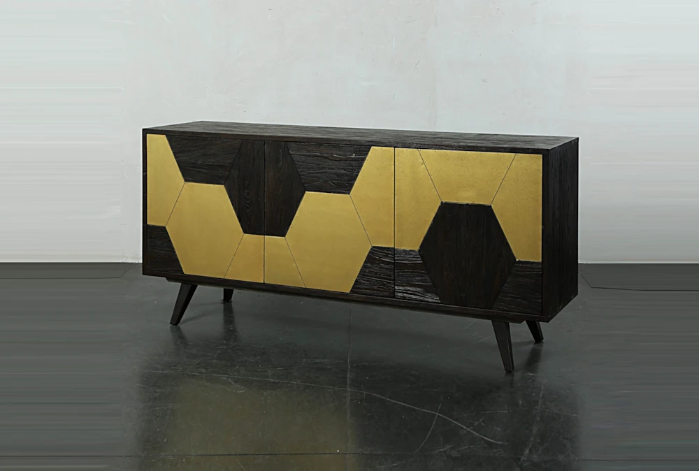 Dark Brown With Gold Hex Inlay 73" Sideboard